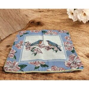 Collections Etc Bluebird Tapestry Throw Pillow Cover Blue Pink Floral NWT